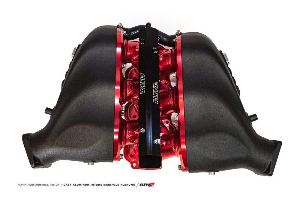 AMS-Performance-Clear-Billet-Intake-Manifold-with-Cast-Aluminum-Plenums-for-R35-Nissan-GT-R-Red